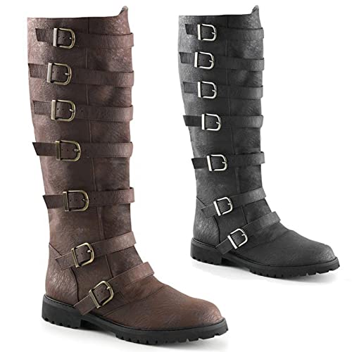 Viinice 1 Par De Hombres Medievales Caballero Príncipe Cosplay Gótico Retro Punk PU Cuero Guerrero Mujeres Elegante Bota Moda Carnaval Fiesta Steampunk Zapato,Negro,45