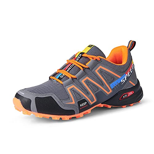 KUXUAN Zapatos de Ciclismo para Hombres y Mujeres sin candado Zapatos de Ciclismo de Bicicleta de montaña Impermeables, Zapatos Deportivos Antideslizantes para Exteriores, 39~47EU,Grey-44EU