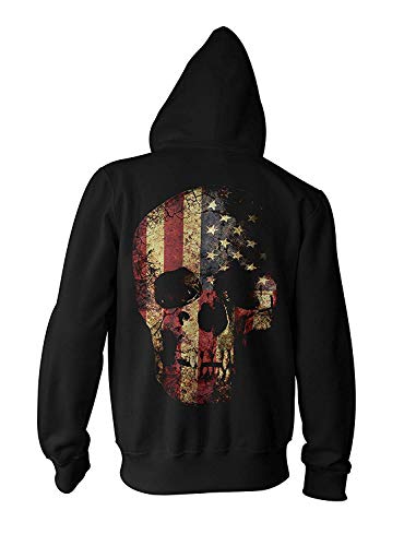 Monkey Print Sudadera Hombre Cremallera EE.UU. Calavera Falda Grunge Skull Biker Sudadera con Capucha - Negro, XL