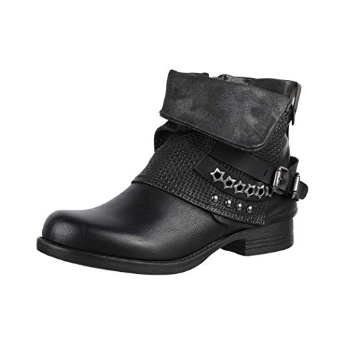 Elara Botines Mujer Botas de Estilo Motero Remaches Chunkyrayan Negro BZ8399-KB Black-36