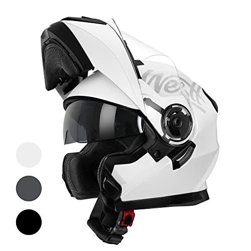 Westt Casco de Moto Integral abatible para Hombres Mujeres con protección Reforzada para la Barbilla, para Chopper, ciclomotor, Scooter Moto Modular con certificación ECE Dot, Blanco, L (57-58 cm)