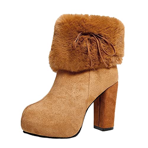 Dasongff Botas cortas de moto – Botines Plataforma Mujer Botas planas Mujer Ante Botas de invierno para mujer Botas de tacón plano Botas de invierno de talla grande Chelsea Boots Mujer Beige, marrón,