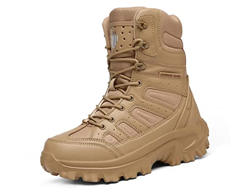 IYVW KKK Q88 Botas Tácticas Militares Impermeables para Hombre Combate Ejército Army Jungle Boots Side Zip Zapatillas de Deporte Amarillo Desierto 42 EU