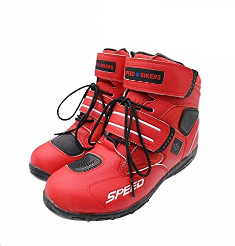 Speed Bikers - Botas cortas de piel impermeable para motocicleta, color rojo