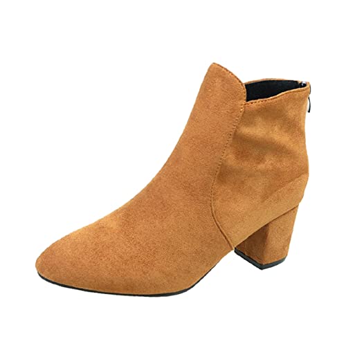 Dasongff Bota Corta Moto Biker - Botines Mujer Tacón Barato Botines Tacón Grueso Botas Vaquero Mujeres Marrón Botas Negro Plano Botas de Vaquero Botas Chelsea Beige, amarillo, 42 EU