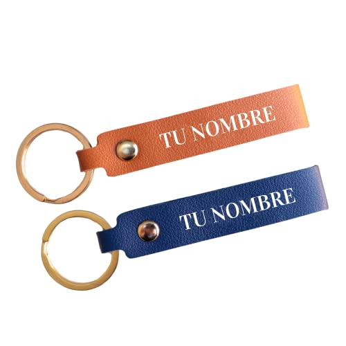 Genérico Pack de 2 llaveros de cuero personalizados con nombre, porta llaves para coche, moto o casa nueva, regalos originales hecho a mano San Valentin para novios, parejas, amigas