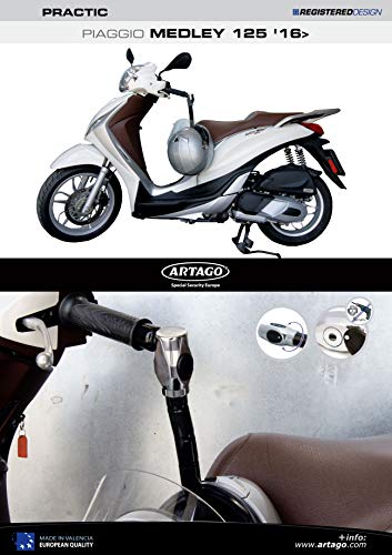 Artago 1638ART Candado Antirrobo Manillar Moto Practic Art, Alta Gama + Soporte para Piaggio Medley