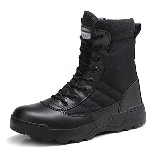 KEHTUNAHT Botas Militares Hombre Botas Tacticas Transpirable Zapatos Senderismo Ultraligero con Cremallera Lateral Bota para Moto Militar Policiales Combate Patrullas Trabajo Seguridad,Black-38(UK5)