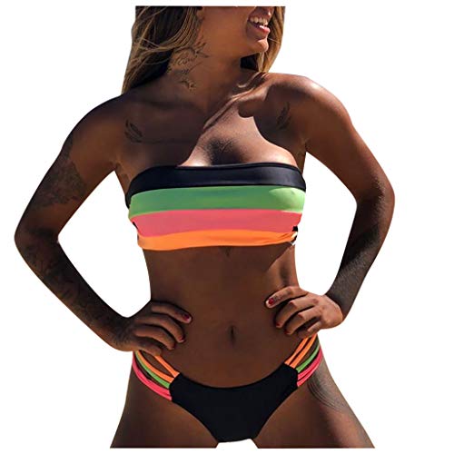 TUDUZ Bikinis Mujer Conjunto De Rayas De Colores Tanga Braga Ropa Interior Sujetador Traje De Baño