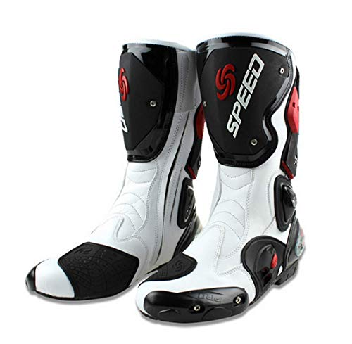 Botas de moto de Pista Racing profesionales antideslizantes, transpirables, impermeables (blanco, 43)