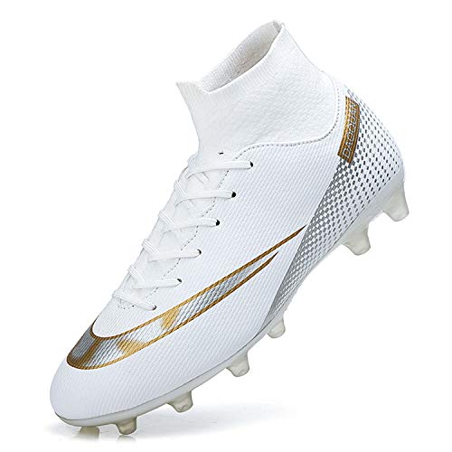 Unitysow Zapatos de Fútbol Hombre Spike Aire Libre Profesionales Atletismo Training Botas de Fútbol Zapatillas de Deporte,Blanco,35 EU