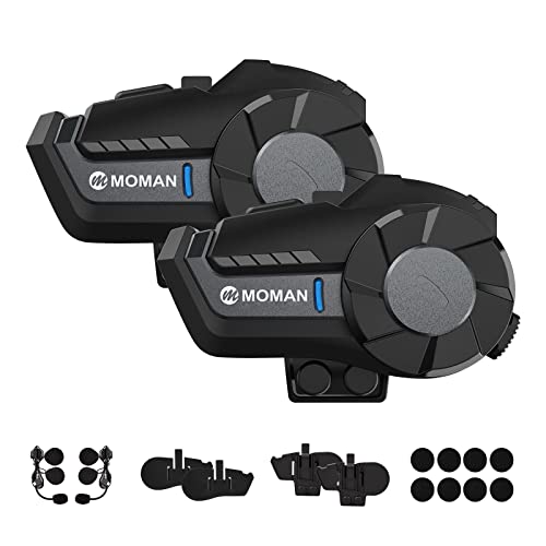 Intercomunicador Casco Moto, Moman H2【2 Piezas Negro】Interfono Bluetooth Manos Libres Motociclismo Auriculares Sistema de Comunicación 1000M con DSP&CVC FM, Interfono-Moto-Bluetooth-Casco-Auriculares