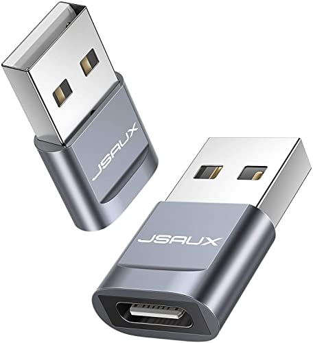 JSAUX Adaptador USB C a USB 2.0 [2Pack], USB-C Hembra a Tipo A USB Macho Adaptador Carga Rápida Compatible para iPhone 14/13/12, Samsung S21/S20/S10/A70/A50, Apple Watch Series 7, iPad Mini/Air -Gris