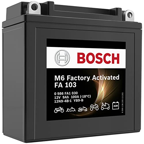 Bosch 0986FA1030 Batería de Motocicleta 9 Ah 100 A Gel Tecnología Batería de Arranque en Calidad OEM, Ciclo Resistente a los ciclos almacenables, Libre de Mantenimiento, Color Negro