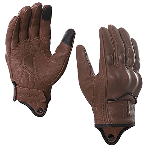 Harssidanzar Donna Guantes de Moto,Guantes de Moto con Pantalla táctil de Piel de Cabra con Dedos completos para Mujer GL016,Sillín,Tamaño M