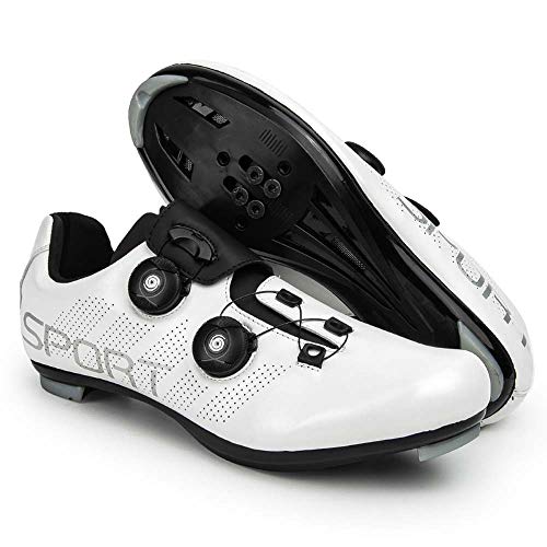 Calzado De Ciclismo para Hombre Calzado De Bicicleta De Carretera Tabla Antideslizante Transpirable Fácil De Limpiar Compatible con Zapatillas De Ciclismo De Interior SPD (38,Blanco)