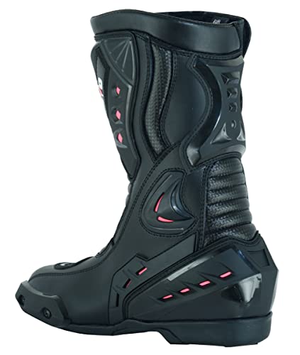 LOVO Botas para moto de carreras Mujer COLOR NEGRO con Detalles Rosa (numeric_39)