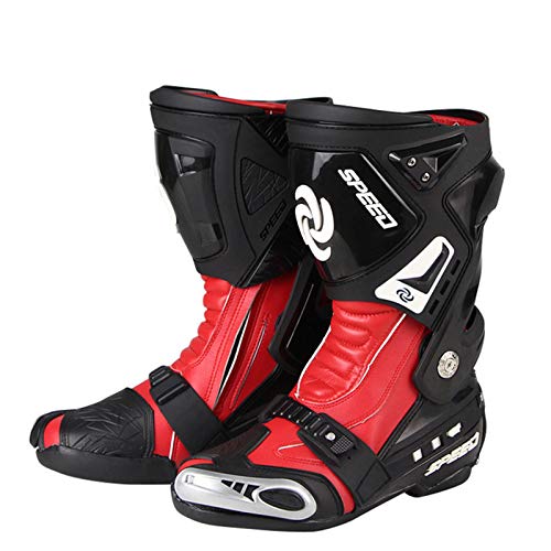 MRDEAR Botas de Motocross Mujeres Hombre Cuero PU Antideslizante Botas Moto Cross Botas de Motocicleta Motociclismo Zapatos Moto Botas Deportivas Protectoras, 3 Colores,Rojo,40 EU