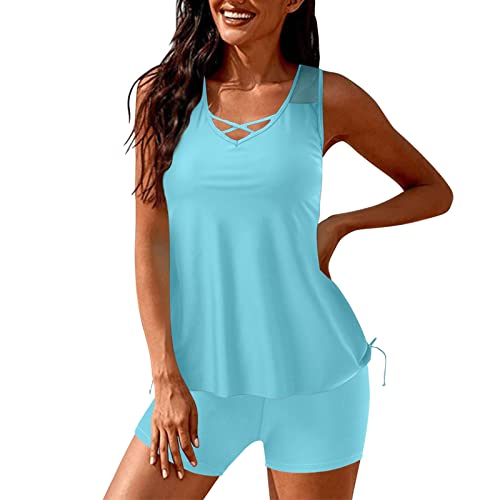 Traje de baño para mujer de dos piezas Tankini para mujer con estampado floral y trajes de baño para chicos camisetas divertidas para hombres, azul celeste, XXL