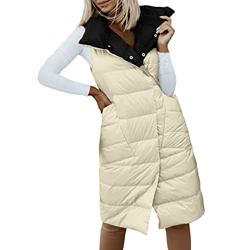 Dasongff Chaleco para mujer sin mangas con bolsillo – Chaqueta ligera para mujer de gran tamaño, abrigo largo para mujer, chaqueta sin mangas, chaqueta de moto barata, Beige-a., XL