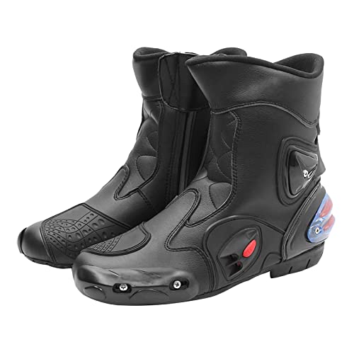 TDHLW Botas de Moto Hombre, Botas Cortas de Moto, Cuero Calzado de Motocross Impermeable Botas Deportivas para Off Road Enduro Racing Touring Armored Racing Riding Touring Botas,Negro,44