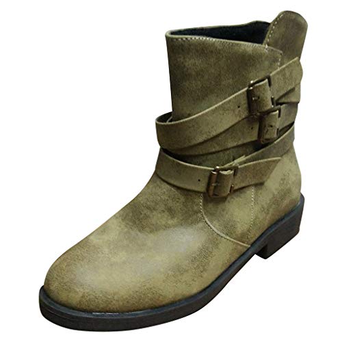 Botas de piel para mujer, con puntera redonda, cómodas, antideslizantes, con hebilla verde 44