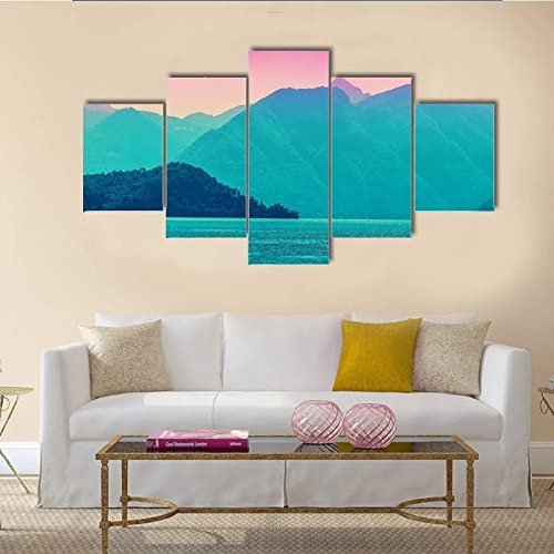 WAGYU 5 piezas impresiones en lienzo Montañas alpinas y lago de Como 5 Piezas Cuadro sobre Lienzo,cuadro en lienzo 5 piezas,Pintura Decoración 5 Piezas,HD Mural Moderno Decor Hogareña,200x100cm