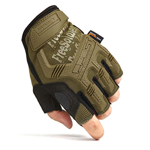 FREE SOLDIER Guantes de Moto para Hombre Verano Guantes Tácticos Militares Ideal para Motocross Ciclismo Airsoft Combate Alpinismo Guantes Medio Dedo Marrón M