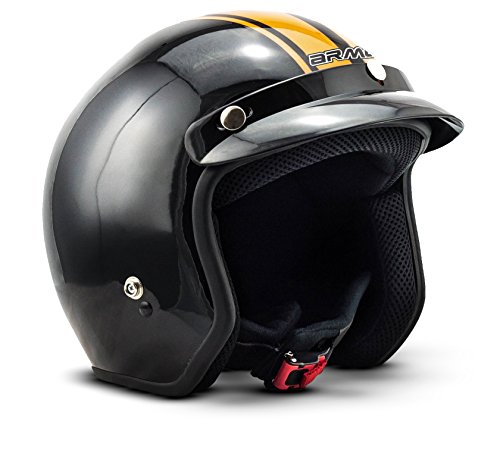 ARMOR Helmets AV-47 Casco Moto Demi Jet, DOT certificado, Bolsa de transporte, Negro, M (57-58cm)