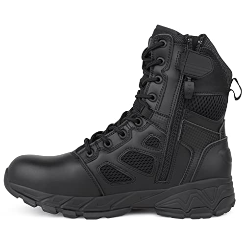 QUNLON Botas Militares Hombre Tacticas Botas Policiales Botas Tácticas Botas Hombre Negras con Cremallera YKK Botas Moto Hombre-43EU