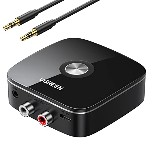 UGREEN Receptor Bluetooth con EDR Tecnología Adaptador Aduio Inalámbrico con Cable 2RCA y 3.5mm, Disfruta 8Hrs A2DP HiFi Estéreo Música para Amplificador Altavoz Coche Auricular Móvil y Tablets