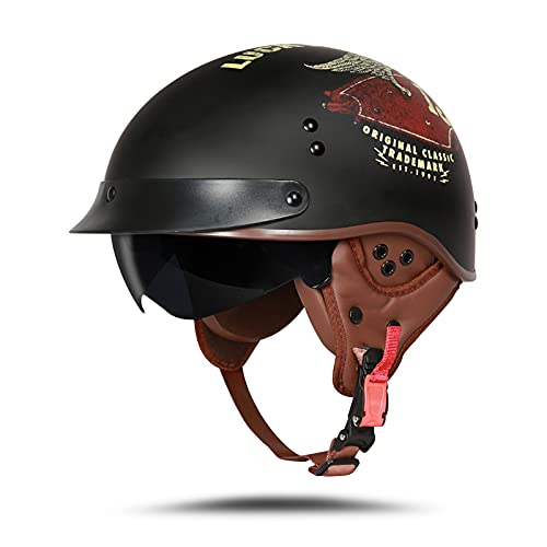 BOSERMEM Cascos De Motocicleta Para Hombres y Mujeres Aprobado Por ECE, Cascos De Ciclomotor Con Viseras El Cabezal Anticolisión Protege La Seguridad Vial De Los Usuarios(Mattschwarz Lucky,XL 61-62cm)