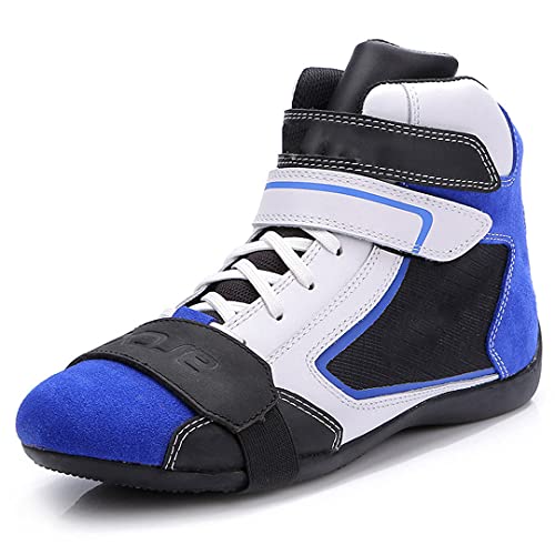 Hensftods Motocicleta Hombre Botas Montar Zapatos Moto Transpirables Moto Cruiser Touring Botines Botas Moto Blue 8.5