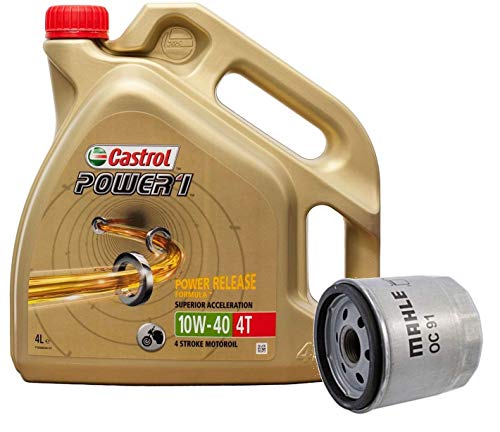 Castrol Kit Duo Power 1 Aceite de Motores 10W-40 4T 4L + Filtro Mahle OC91