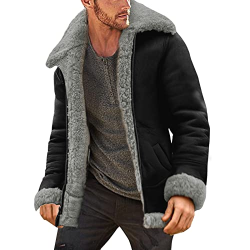 FASLOLSDP Seat Hombre Hombre Otoño e Invierno Plus Size Abrigo Invierno Cuello Solapa Chaqueta de Cuero Acolchado Vintage Espesar Abrigo Chaqueta de Piel de Oveja Quad Hombre, gris, XXXXXL