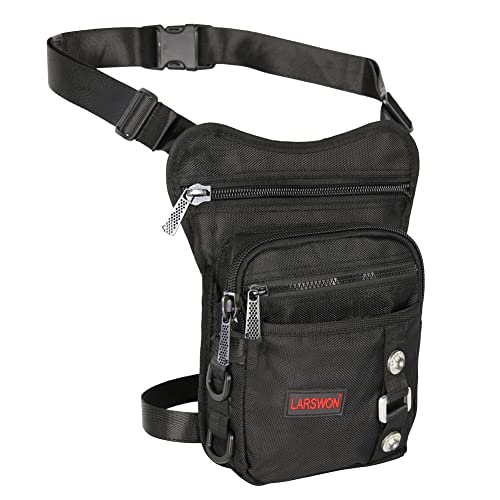 Larswon Bolso para Piernas Táctica Impermeable Carreras de Motos Cintura Bolso de Negro