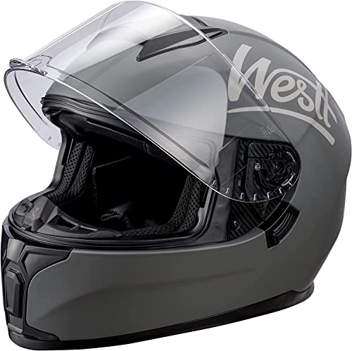 Westt Casco de Motocross para Motocicleta con Doble Visera, Visera Solar, para Hombres y Mujeres, para Turismo, Carreras, Scooter, ciclomotor, Chopper, certificación ECE Dot, Negro, XL (59-60 cm)