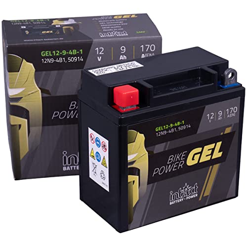 intAct Bike-Power GEL12-9-4B-1, CT10B-4, CTZ10-S, batería de Moto 12V 8,5Ah 200A (EN), batería de Moto de Gel sin Mantenimiento con un 30% más de Potencia de Arranque, para Scooter, Moto, Quad