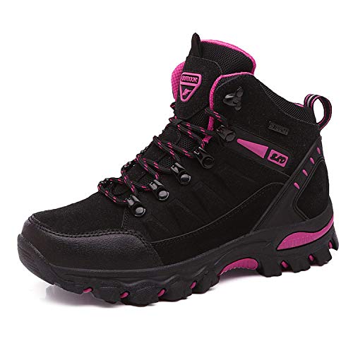 WOWEI Zapatos de Senderismo Mujer Al Aire Libre Impermeable Antideslizantes Escalada Trekking Sneakers Zapatos de Montaña,8019 Negro Rosa Roja,36 EU