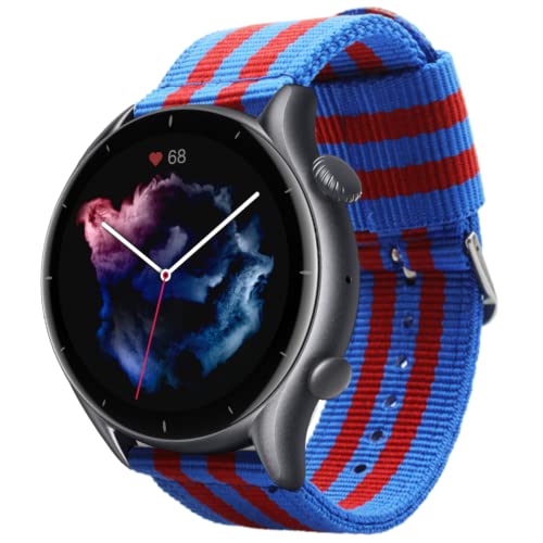 ESTUYOYA - Correa de Reloj 22mm Compatible con Xiaomi Amazfit GTR 3/Stratos 3/2/2S/GTR/Pace Colores del Barcelona Pulsera Nailon Transpirable Deportiva Elegante Blaugrana