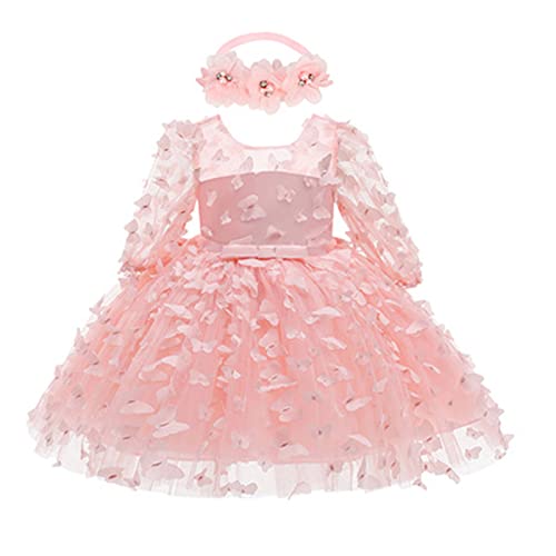 Chica patinadora niña vestido de manga larga estampado floral cumpleaños princesa niña vestido de novia para recién nacido ropa diademas