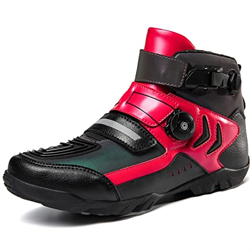 SahilXtore Zapatos Moto Hombre, Botas Motera Mujer Piel con sistemático de Cierre ATOP, sujecion Tobillo, Cambio de Color Reflectante hidrófugo Antideslizante 36-47 (Color : Rojo, Size : 39 EU)