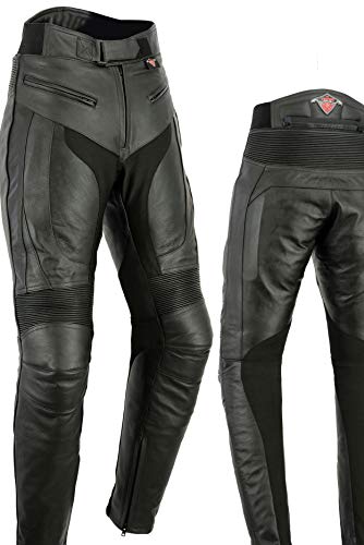 Texpeed Pantalones de cuero moto hombre - Con armadura protectores de quita y pon CE (EN 1621-1) RS - Negro - (XXL Cintura/Pierna Pequeño)