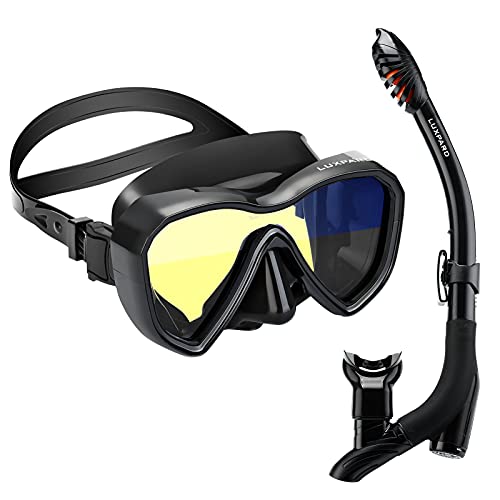 LUXPARD Gafas Buceo, Mascara Snorkel con Visión Panorámica Antivaho y Tubo de Snorkel Seco Antifugas, Equipo de Snorkel para Adultos y Jóvenes, Bolsa para Kit de Snorkel Incluida