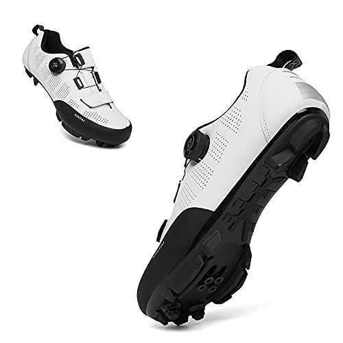 KUXUAN Zapatillas de Ciclismo Zapatillas de Ciclismo de Carretera para Exteriores para Mujer para Hombre Zapatillas de Ciclismo de competición Zapatillas MTB para Hombre,White-41EU