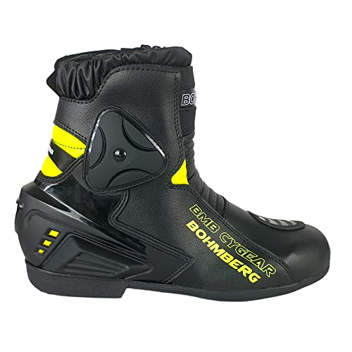 Bohmberg Cymars - Botas de moto para hombre, resistentes al agua, con protectores reforzados, Negro y amarillo neón., 45 EU