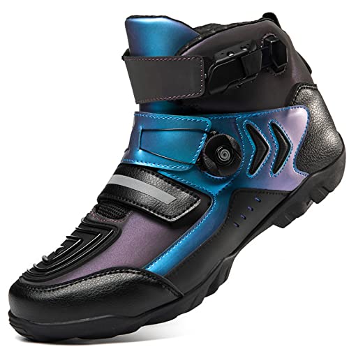 Lfzhjzc Botas de Moto, decoloración por la Noche, Botas de Moto de Cross, Transpirables, Botas de Moto de Calle reforzadas para Hombres, Regalos de Motorista para Hombres (Color : Blue, Size : 47 EU)