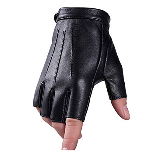 Guantes Sin Dedos Conducción Guante PU Faux Cuero Medio Dedo para Moto Ciclismo Alpinismo Deporte Gimnasio Hombres Mujer Adolescentes