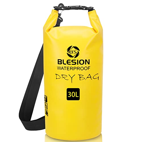 BLESION Bolsa Estanca, Bolsa Impermeable 5L 10L 15L 20L 30L para Kayak Rafting Pesca Playa Acampar Natación Senderismo (Amarillo, 30L)