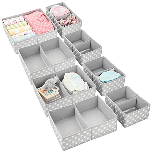 mDesign Juego de 8 Cajas de almacenaje para Cuarto Infantil y Ropa de bebé – Cesta organizadora Plegable en 2 tamaños – Organizador de armarios de Fibra sintética Transpirable – Gris/Lunares Blancos